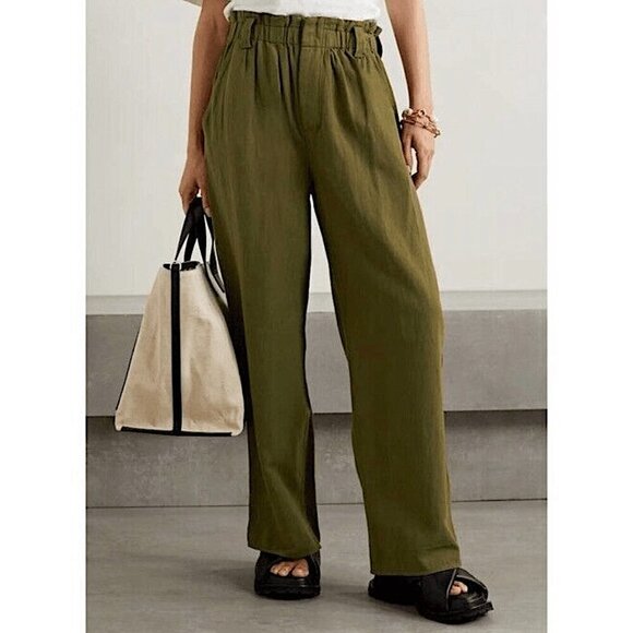 Apiece Apart Son Vida High Waist Wide Leg Pants Paperbag Linen Blend Green - Picture 1 of 10